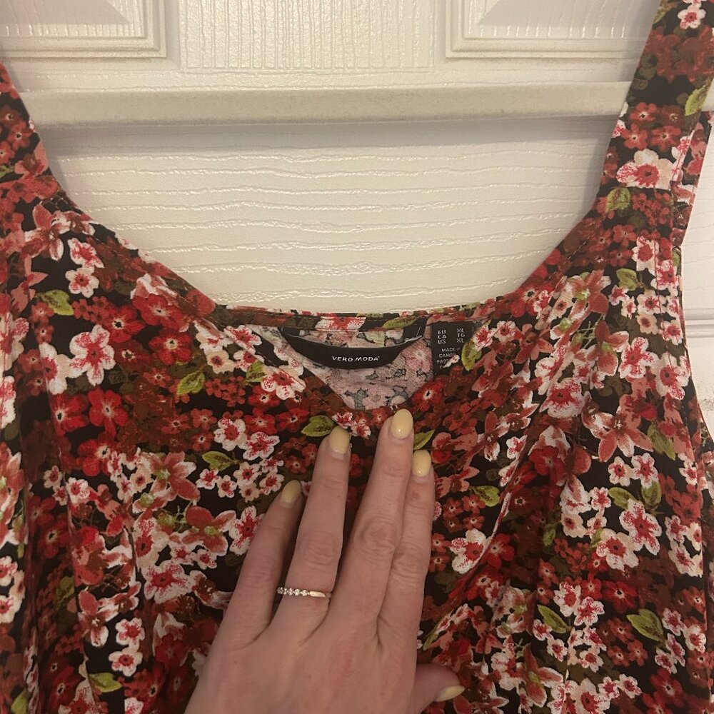 Vero Moda Dress Simply Easy Strap Midi With Slit Summer Multi-Color Floral Sz XL